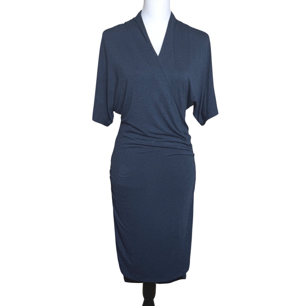 Banana Republic Ruched Wrap Sheath Dress Navy Blue Womens Size S